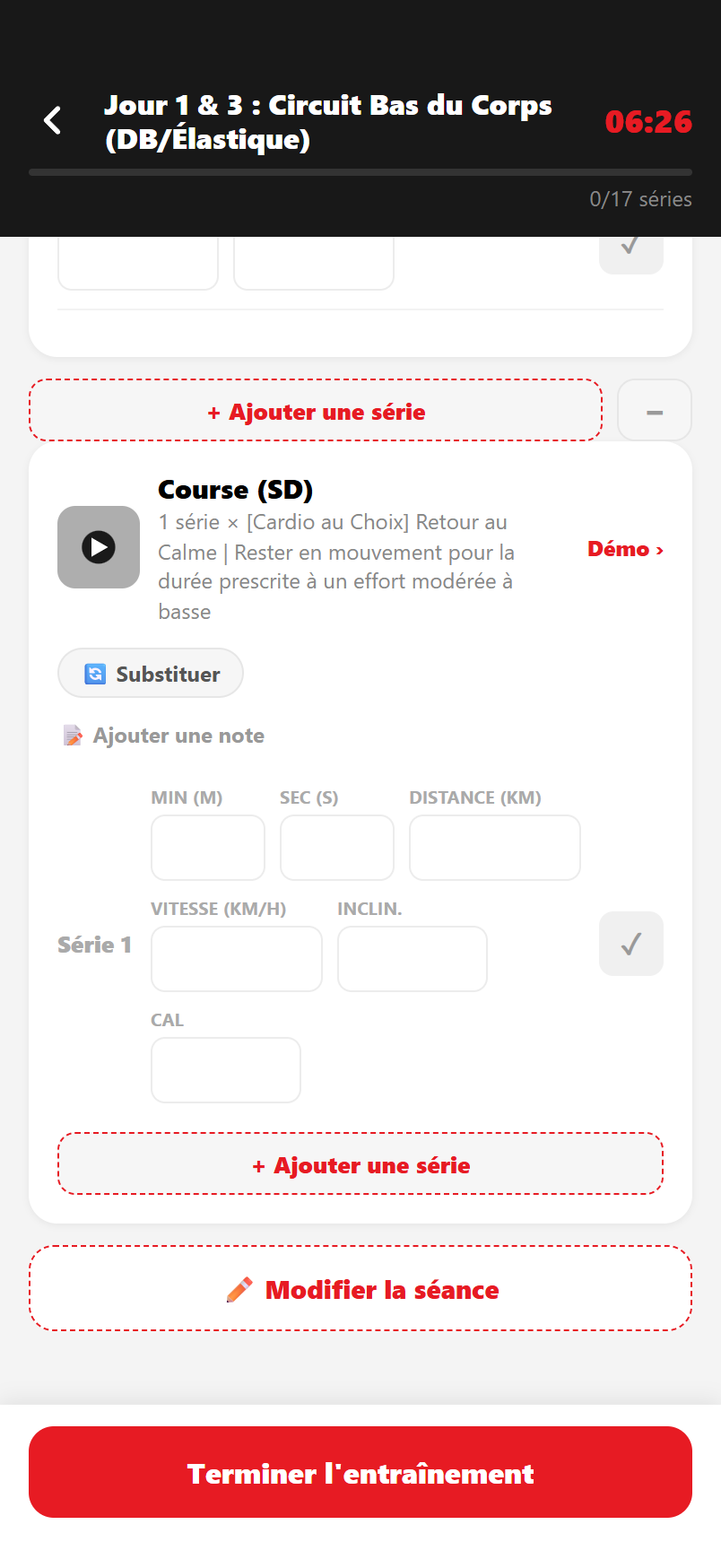 Modifier la séance