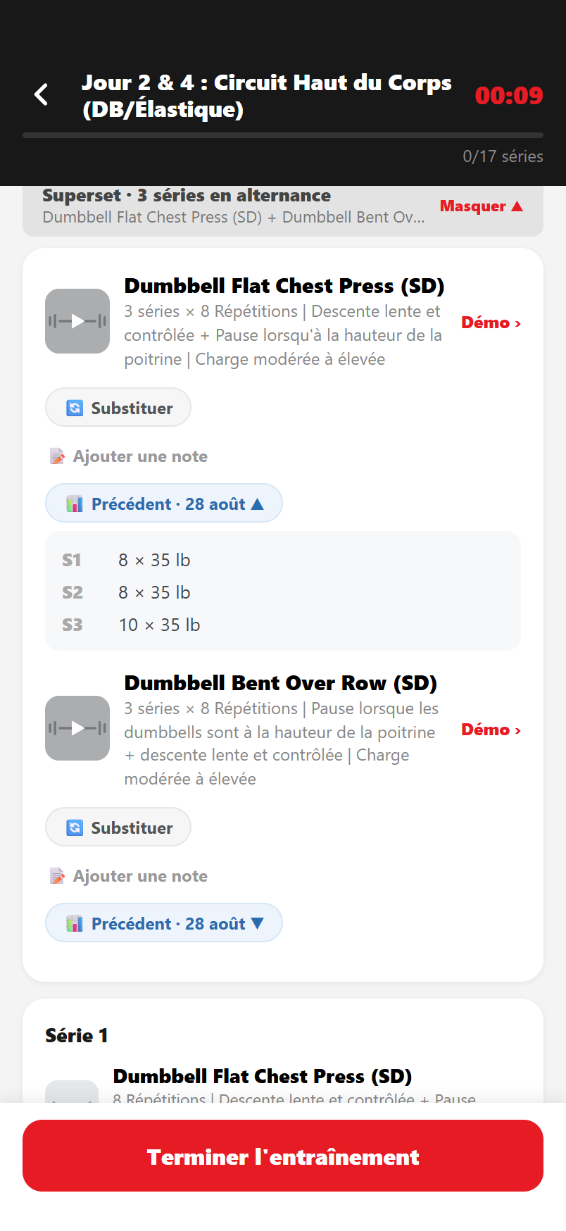 Démo, dernière perf, substitut