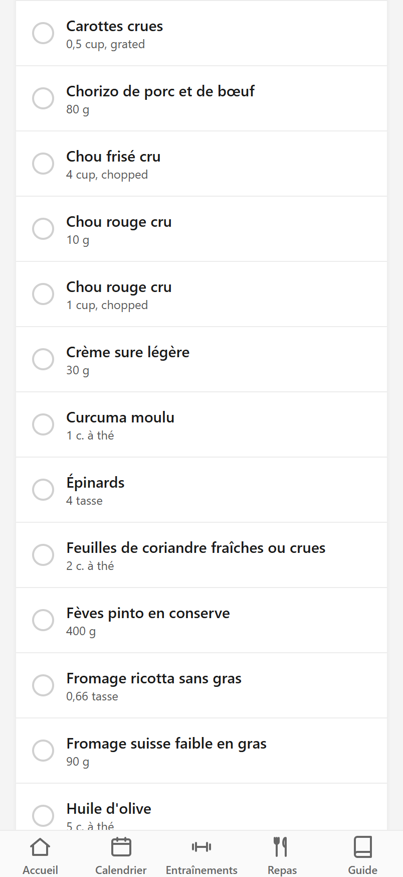 Le même aliment peut apparaître deux fois