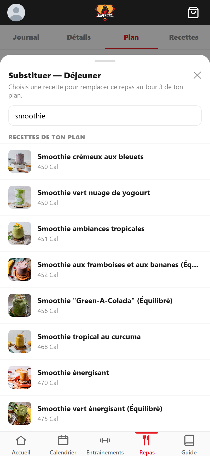 Chercher dans la banque de recettes