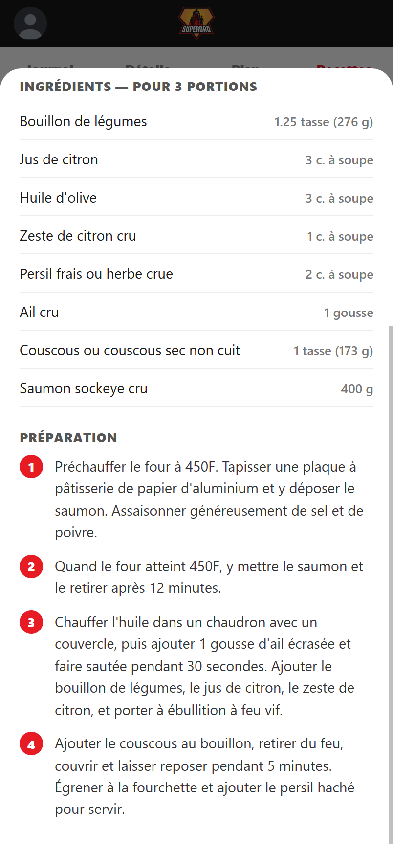 Les ingrédients, eux, sont pour tout le plat