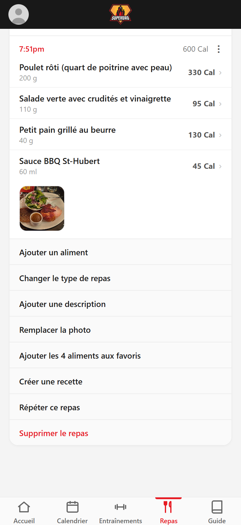 Le menu du repas : les trois points