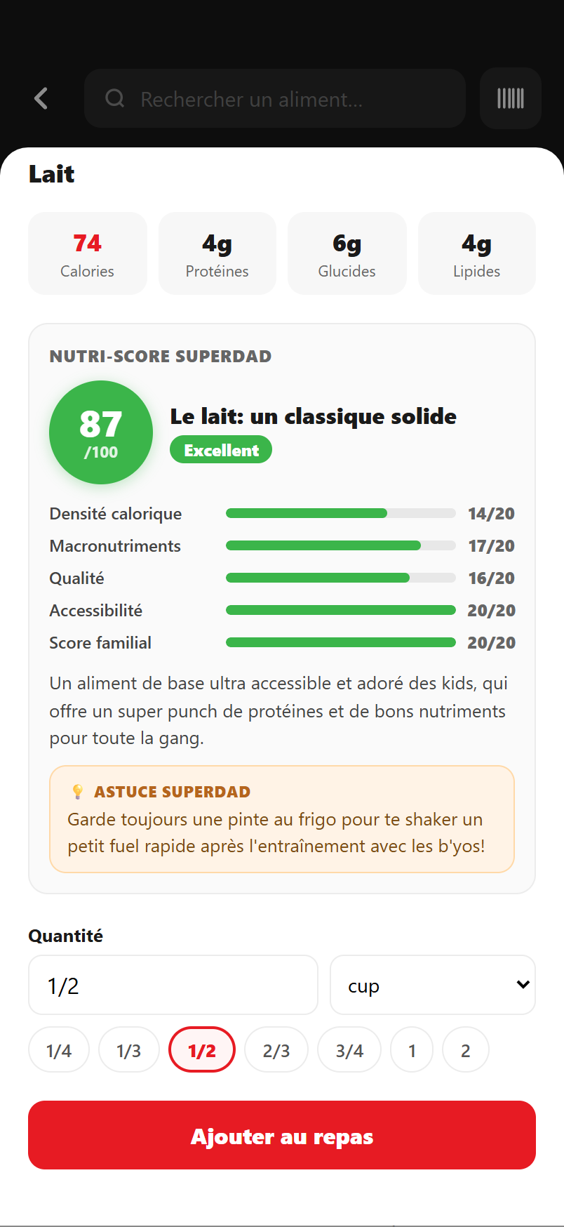 Ajuste la quantité, même en fractions